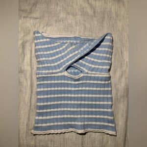 Light Blue & White Striped Knit Sleeveless Top
